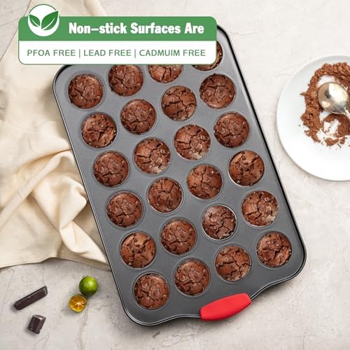Tiawudi Mini Muffin Pan, 24 Cavity Cupcake Pan, Nonstick Baking Pan
