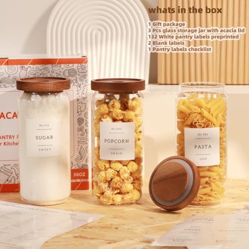 3 Pack Glass Canisters with Airtight Acacia Lids and 132 Kitchen