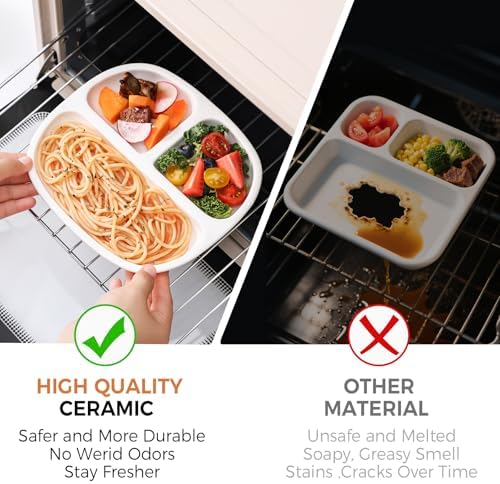 8.58" Square Ceramic Divided Plates Set of 4, Portion Control Plates