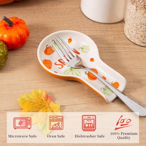 Ceramic Pumpkin Spoon Rest,Fall Utensil Rest, Orange, 1PC
