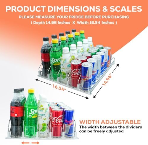 Self-Pushing Drink Organizer for Fridge, 5 Rows