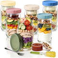 6 Pack Glass Salad Jars with Dressing Cups for Meal Prep, 32oz