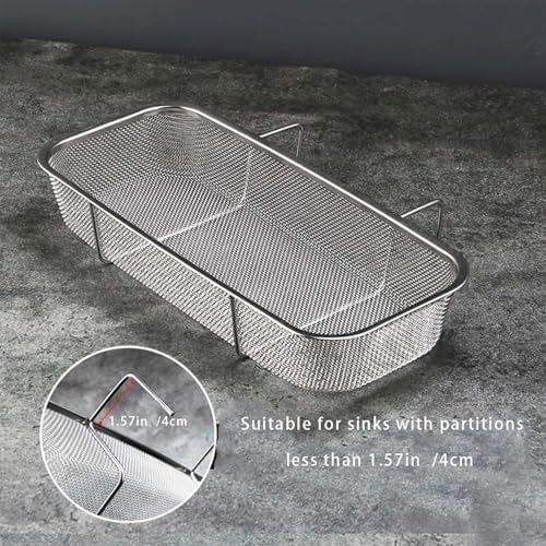 Stainless Steel Side Sink Drain Strainer Basket, Silver Rectangle