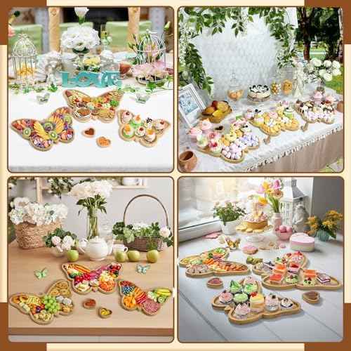 3 Pcs Butterfly Charcuterie Board with 2 Dipping Saucers and 2 DIY Decor