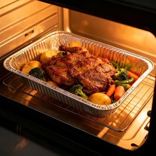 9x13 Inch Aluminum Pans with Clear Lids [25 Sets] Half Size Disposable