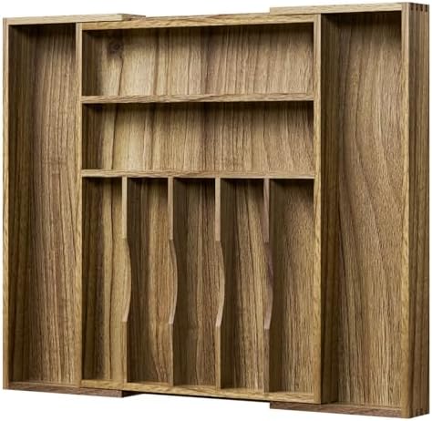 Kiasthome Acacia Wood Kitchen Silverware Drawer Organizer, Expandable