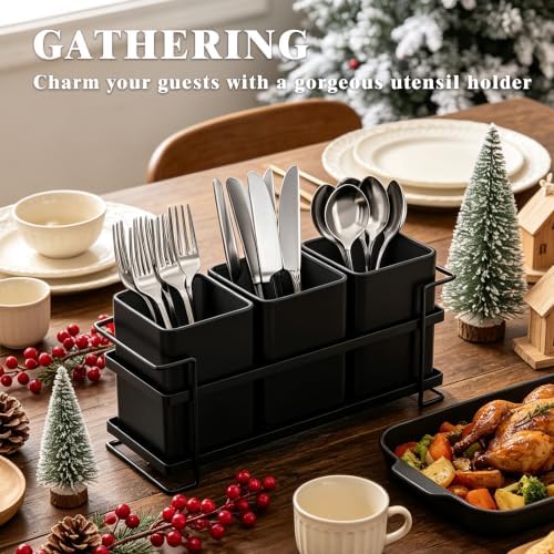 Ewaiira Metal Silverware Caddy, 3 Compartments