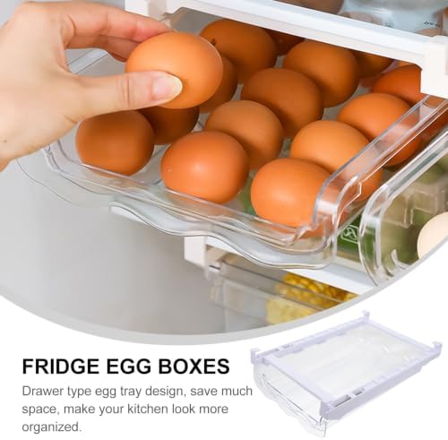 White Refrigerator Egg Holder Pull out Tray Plastic Drawer Organizer
