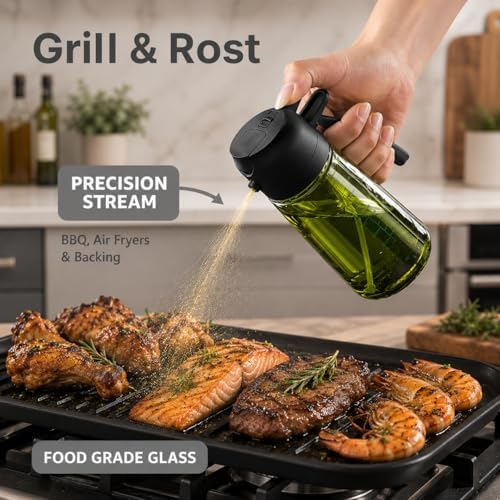 Roshara Oil Sprayer, 470ml Green Glass Bottle