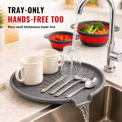 2 Collapsible Colanders with Self-Draining Tray (Red)