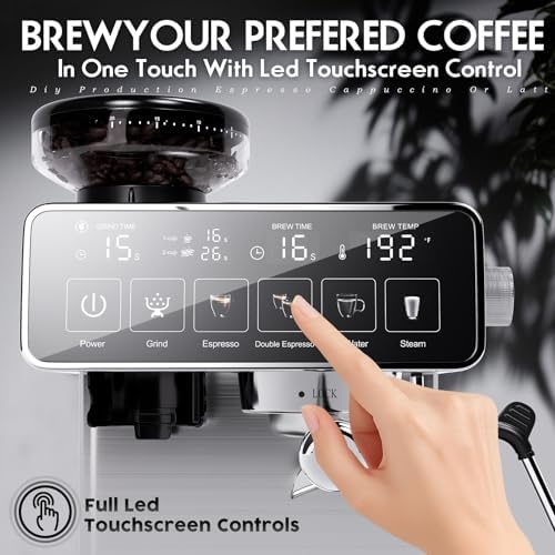 PULZO Espresso Machine with Grinder, 20 Bar, Touch Screen