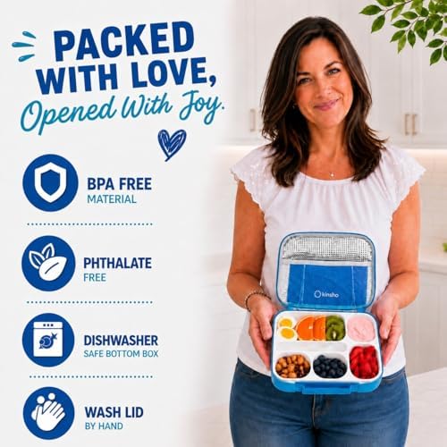 kinsho Bento Lunch Box with Insulated Bag, Blue