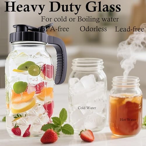 2 Quart Glass Mason Jar Pitcher With Lid 2 Set 64 Oz Wide Mouth Cold