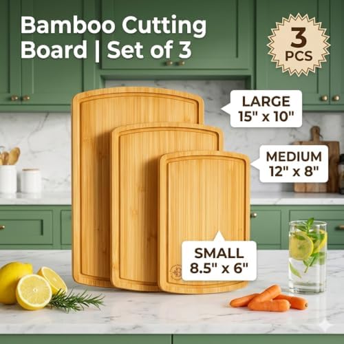 Bamboo Cutting Boards for Kitchen, Non Toxic Wooden Chopping Board