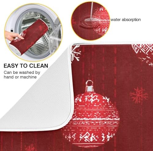 OTVEE Red Winter Ornament Art Dish Drying Mat for Kitchen Counter