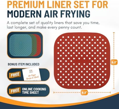 Reusable Square Silicone Air Fryer Liners (8.5 Inch, 3 Pack) by
