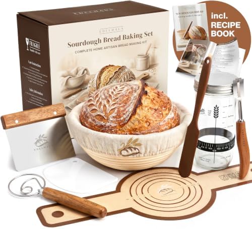 EDELHAUS Sourdough Starter Kit with Round Banneton Proofing Basket