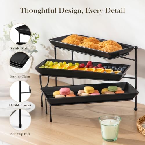 MALACASA 3 Tiered Serving Trays, Rotating Porcelain Dessert Stands