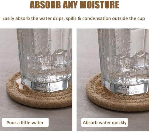 8 Pcs Drink Coasters with Holder, Boho Minimalist Cotton Woven