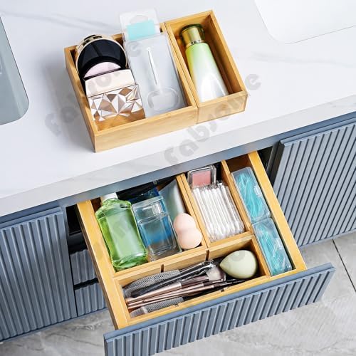 Fabsome Drawer Organizer, Set of 9 Bamboo Wood Kitchen Makeup Desk