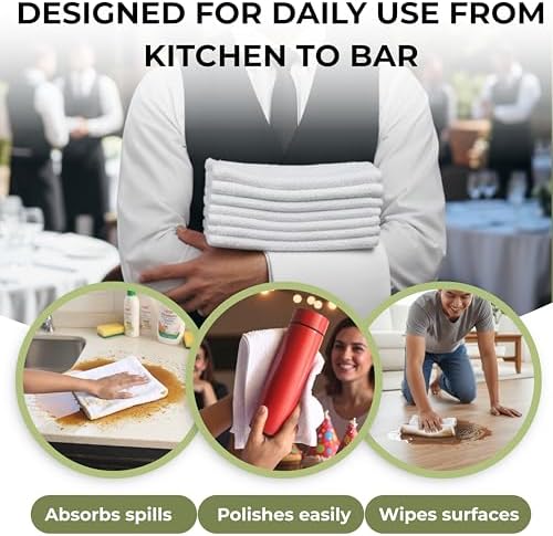 White Cotton Bar Towels for Kitchen - Rags for Bartenders - Bulk