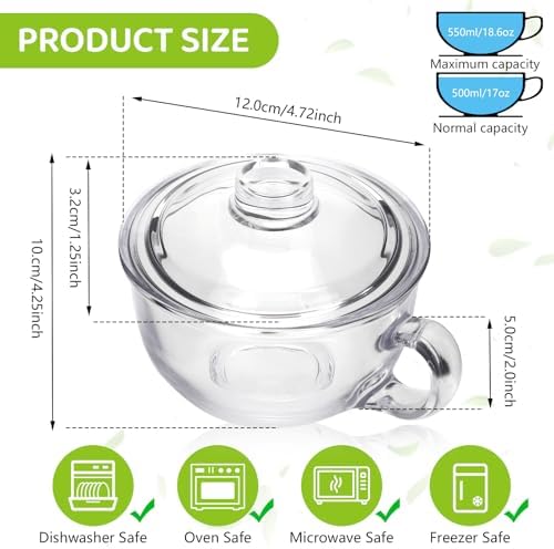Clear Soup Bowls with Handle and Glass Lid Microwave Round Bowls Glass