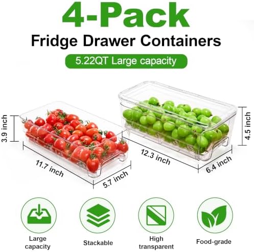 4 Pack Fruit Storage Containers with Pull-Out Organizer Bins