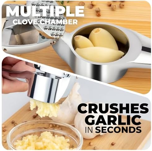 Zulay Kitchen Garlic Press Set, Chrome