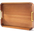 Acacia Wood Serving Tray with Metal Handles, 17x12in Food Drinks Tray