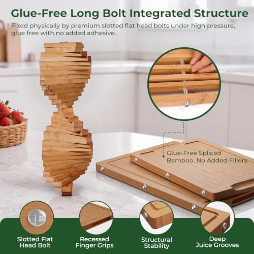 Formaldehyde Free, Glue Free, Bamboo Pure Titanium Cutting Board Set