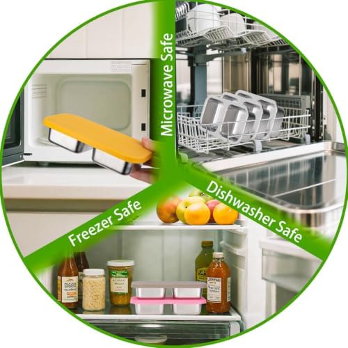 SUMERX 6 Pack Stainless Steel Snack Containers - 2 Compartment