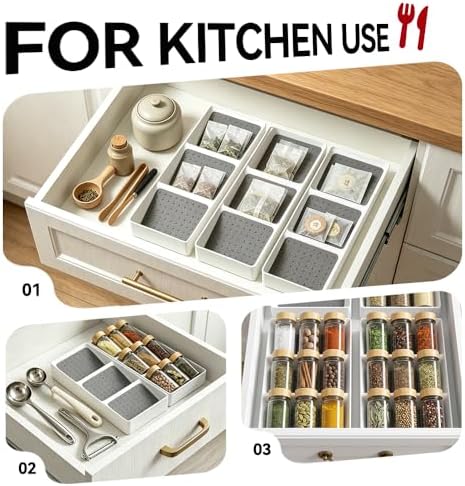 Small spice drawer organizer insert,2 pack,3 layer silicone non-slip