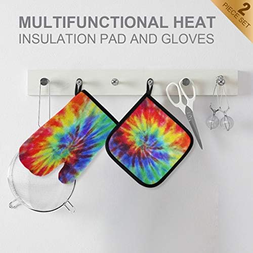 QMXO Tie Dye Texure Oven Mitts Quilted Cotton Lining Potholders BBQ