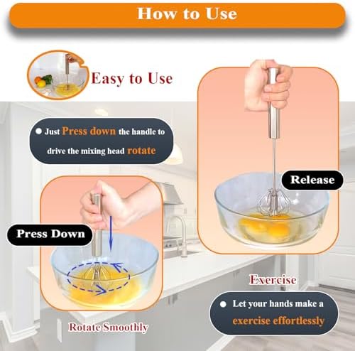 Stainless Steel Semi Automatic Whisk Egg Beater, 10in