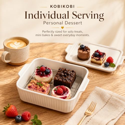 7-Inch Square Ceramic Baking Dish Set with Lids and Racks, 2 Pack