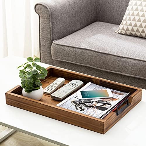 MyGift Burnt Wood Large Serving Tray with Handles, 20 x 14 Ottoman