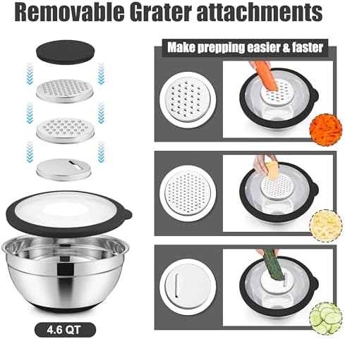 E-far Stainless Steel Mixing Bowls with Lids & Colander, 15PCS