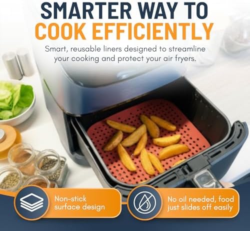 Reusable Square Silicone Air Fryer Liners (8.5 Inch, 3 Pack) by