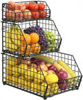 3-Tier Fruit Basket for Kitchen Counter, Stackable Wire Baskets Wall