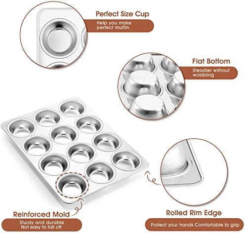 P&P CHEF 12-Cup Muffin Pan Tin, Stainless Steel Cupcake Pan, 1Pc