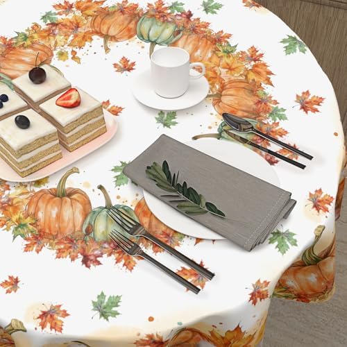 Fall Tablecloth Round 70 Inch Thanksgiving Harvest Pumpkin Table Cloth