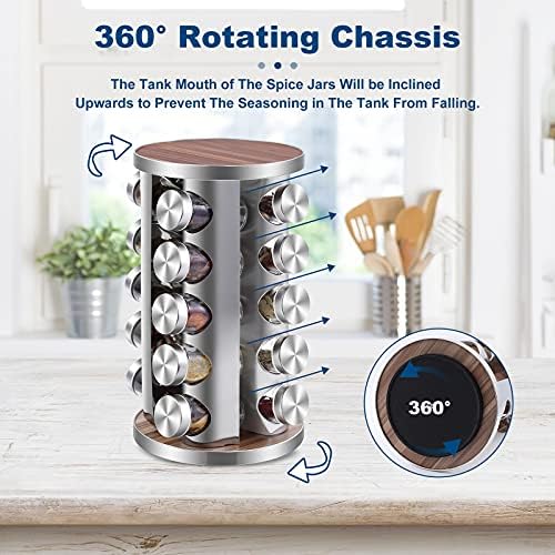 WAYDA Revolving Spice Rack, 20 Jars Rotating Countertop Seasoning