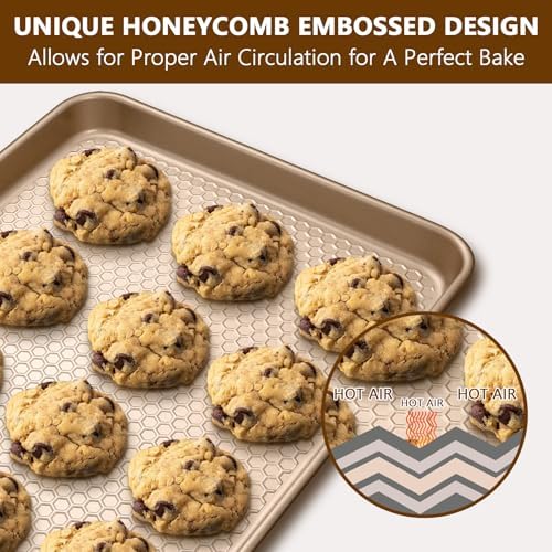 Wildone Baking Sheet Pan Set of 2, Honeycomb Embossed Nonstick Cookie