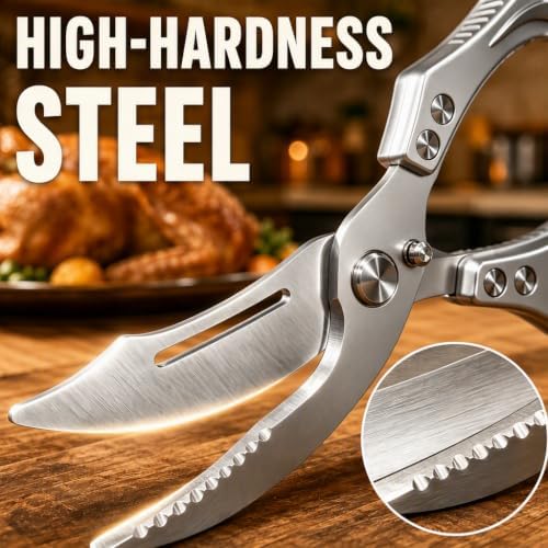 Heavy Duty Poultry Shears, Spring-Loaded Kitchen Scissors with Safety