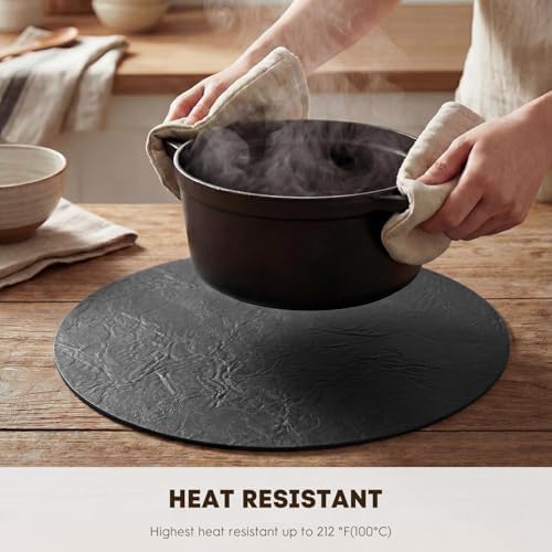 Artoid Mode Black Faux Leather Placemats Set of 4, 15 Inch Waterproof