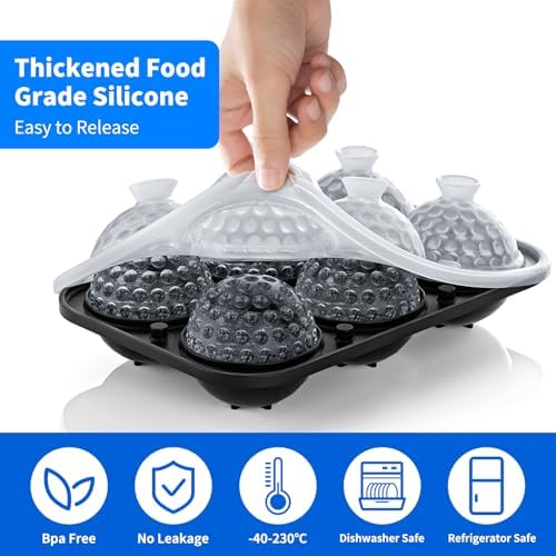 6 Chamber 2.2" 3D Golf Gifts Ice Cube Tray With Funnel,Large Round Ice