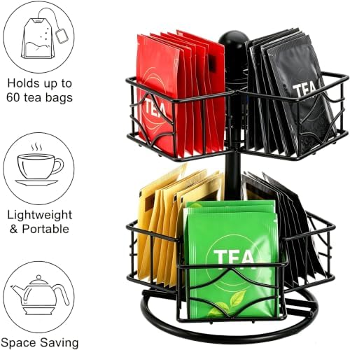 Frcctre Tea Bag Organizer, 360 Degree Tea Bag Spining Carousel
