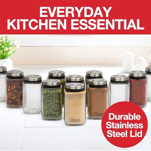 Adjustable Glass Spice Jars (Set of 6) with 6 Pouring Sizes- Stainless