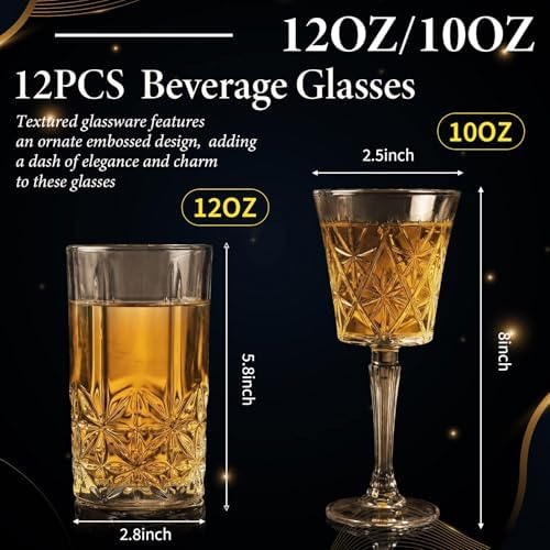 Uiifan 12 Pcs Drinking Glassware Set Crystal Glassware Bulk Clear