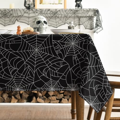 Horaldaily Halloween Tablecloth 52 x 70 Inch Rectangular Cobweb Black